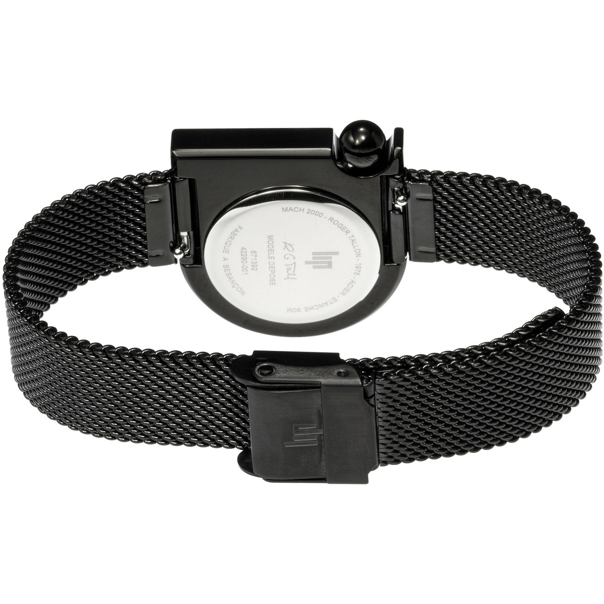 Montre LIP Mach 2000 Mini Moon femme acier noir bracelet métal noir