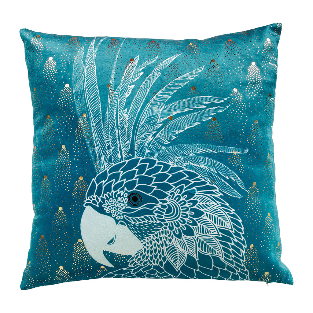 Coussin perroquet vert et bleu 40x40cm