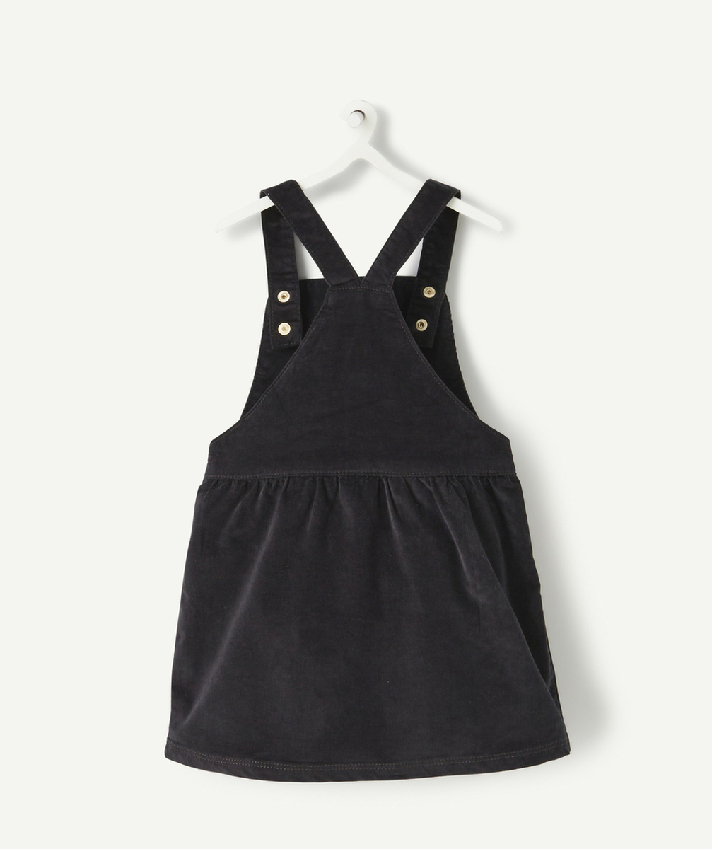 ROBE SALOPETTE BÉBÉ FILLE EN VELOURS NOIR AVEC BOUTONS COEURS