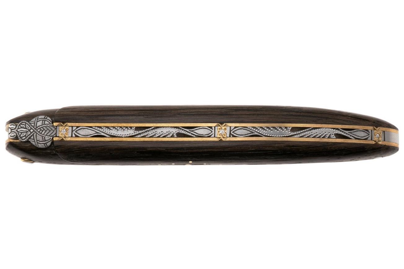 Laguiole en Aubrac Eclipse, Bogwood, Handcarved, Brass Plates, Diamond Crowned, zakmes, 12 cm