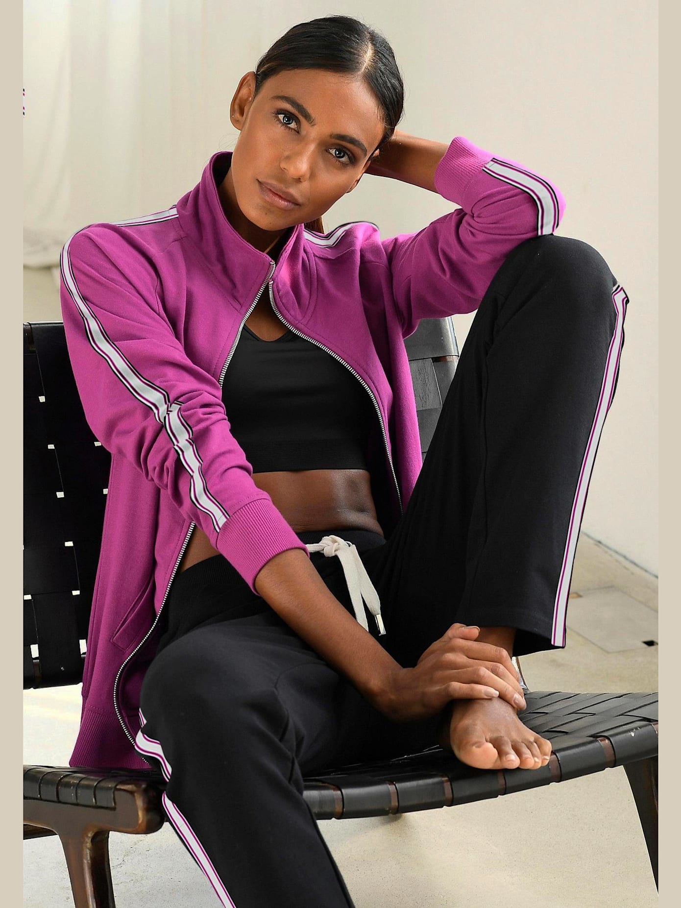 Veste sweat veste à col montant et rayures