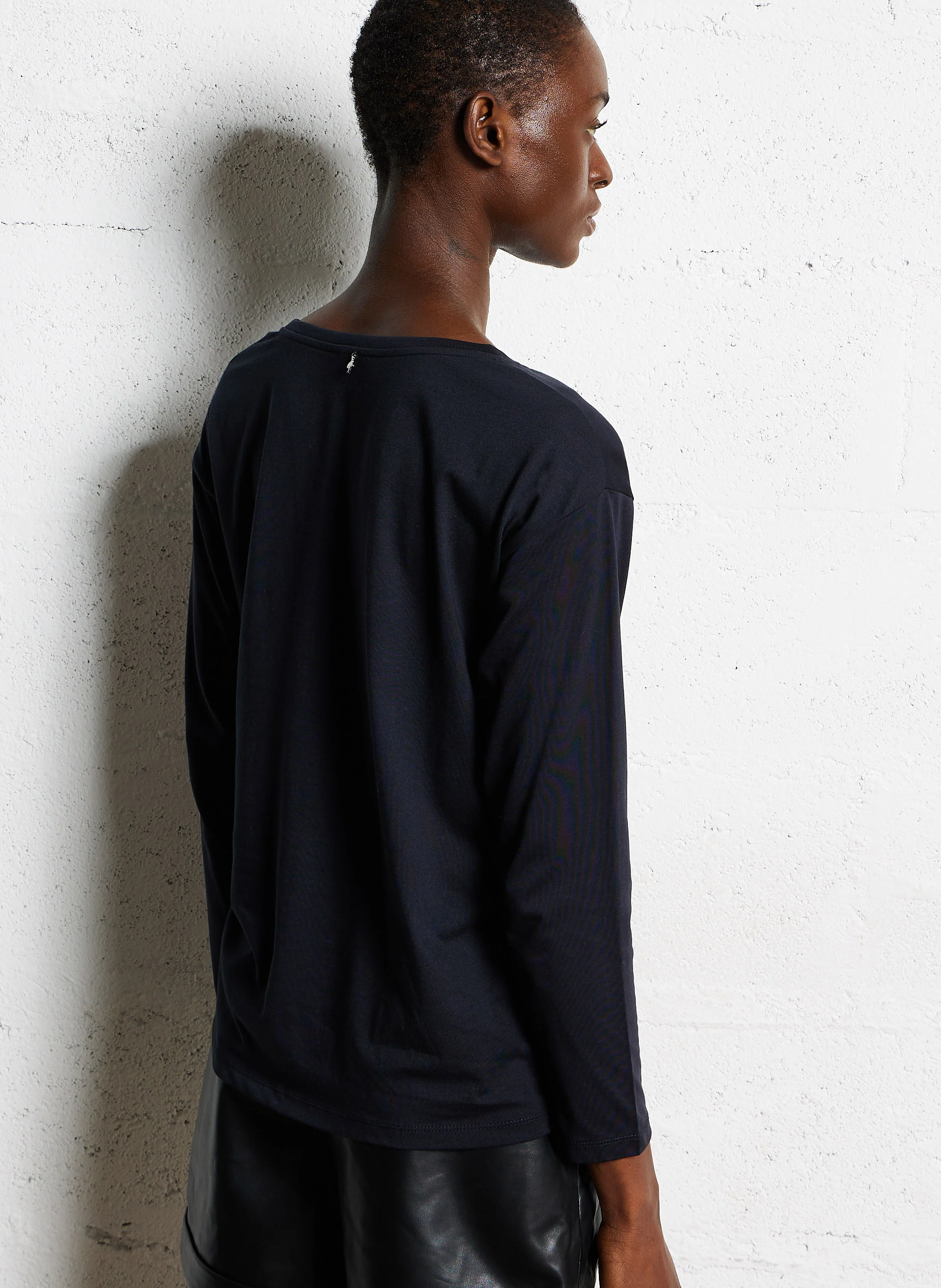 MEZZO - Tee-shirt droit col rond en coton mélangé | Bleu