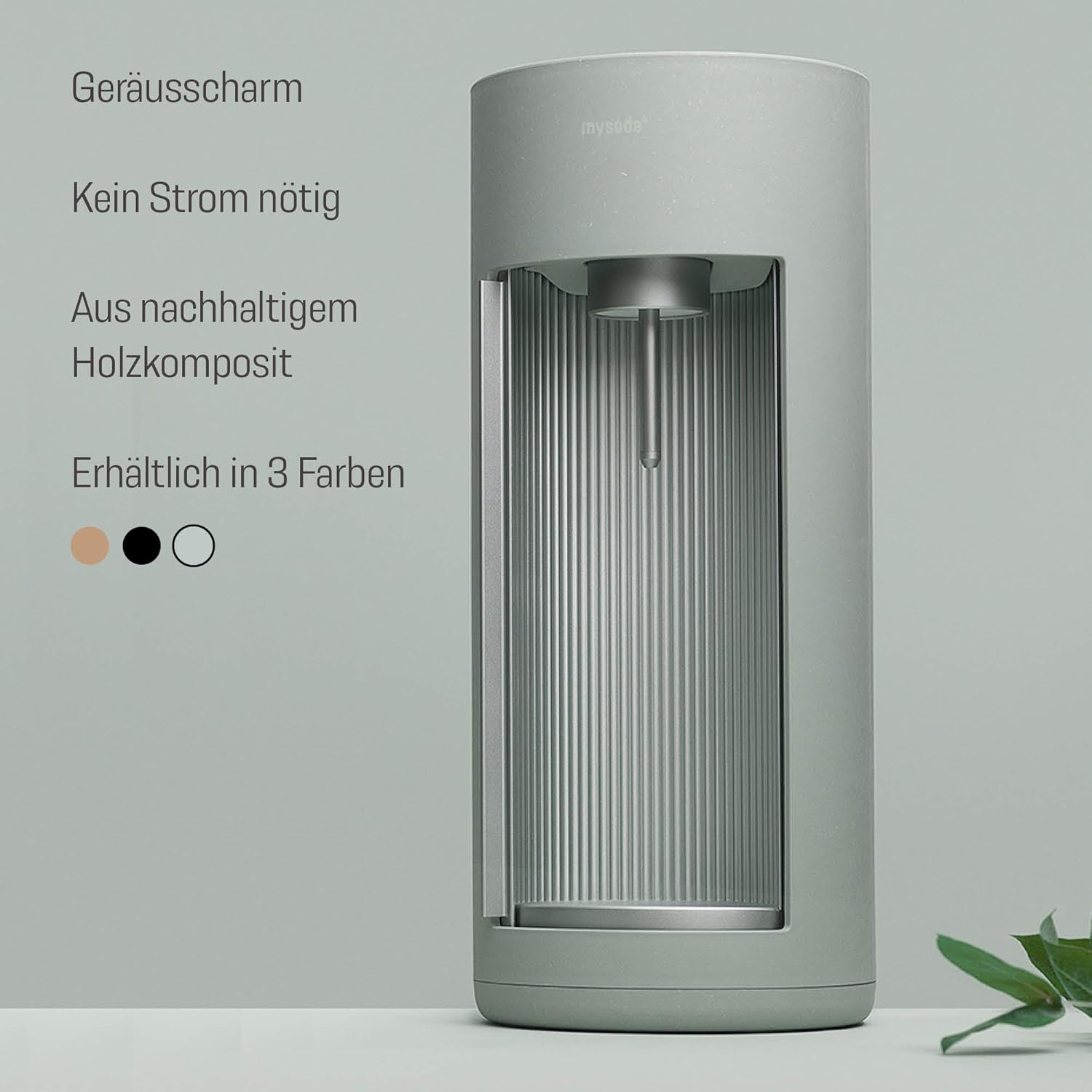 Mysoda: Stilvoller Glassy Wassersprudler aus Holzkomposit und Aluminium (ohne CO2-Zylinder) mit 1-Liter-Glasflasche & BPA-freier 1-Liter-Plastikflasche - Salbeigrün (Pigeon)