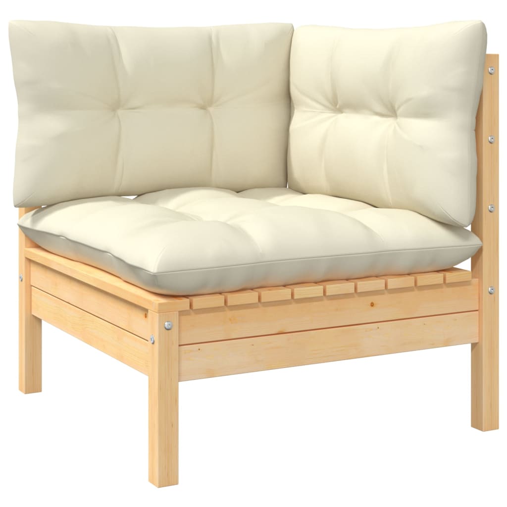 Salon de jardin meuble d'extérieur ensemble de mobilier 13 pièces avec coussins crème bois de pin solide
