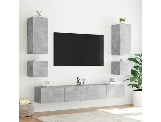 VIDAXL - Elément suspendu Meuble tv mural avec lumières led gris béton 40,5x35x40 cm