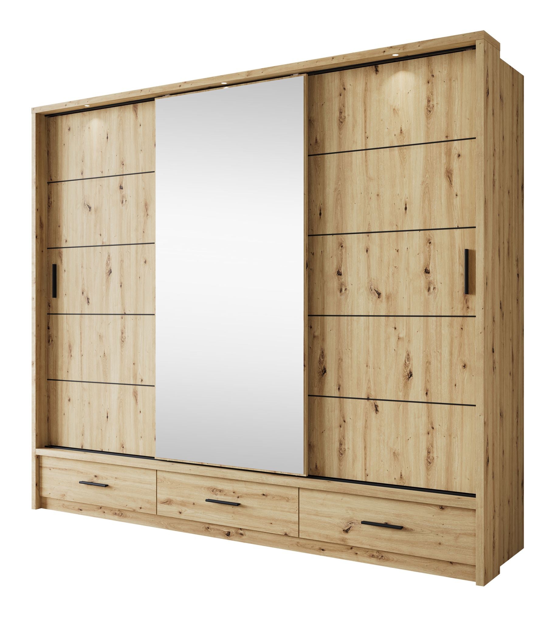 Autumn - Kledingkast met 3 schuifdeuren - Eiken - 250x63x215 cm