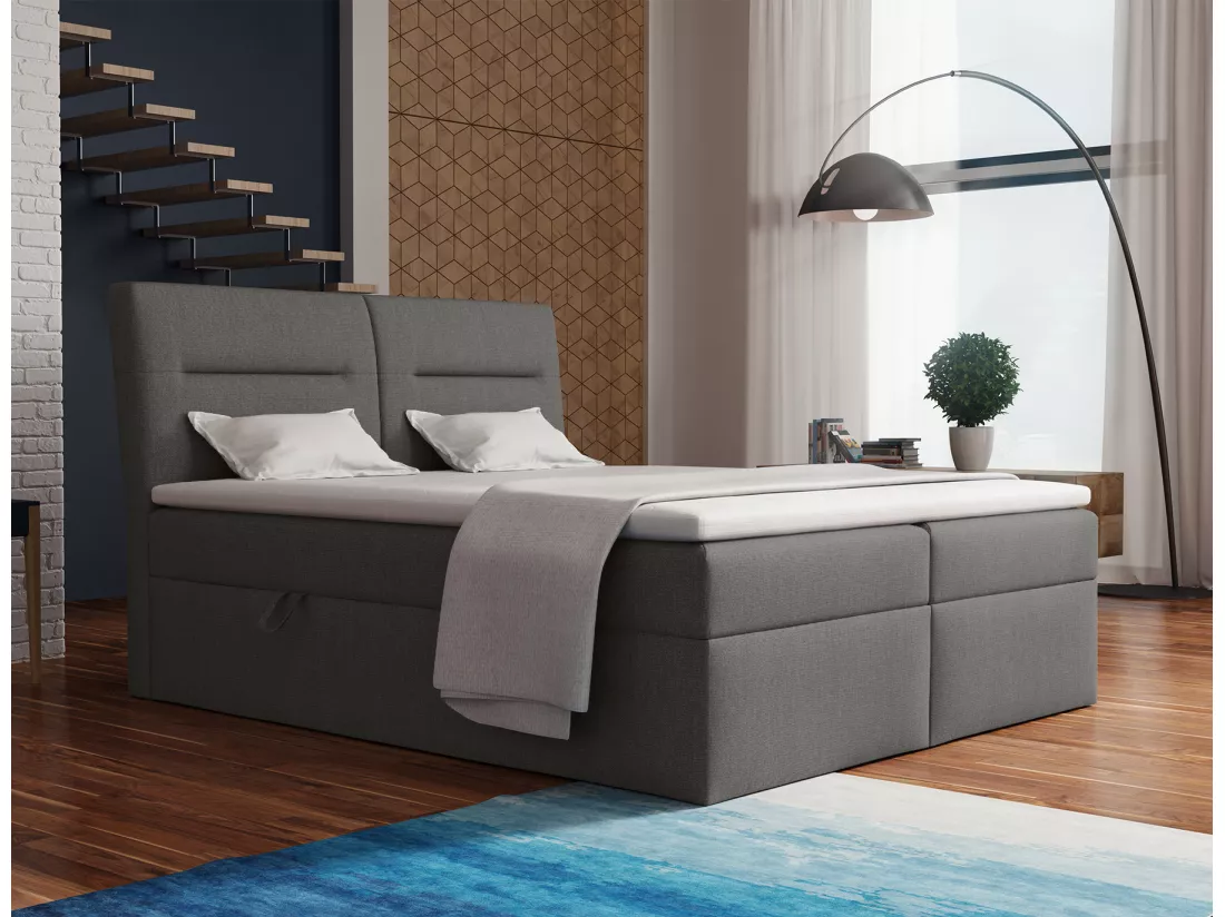 LE LIT BOXSPRING Moderno avec coffres de lit et surmatelas, en tissu Soro 91 (gris ombre), 180x200 cm.