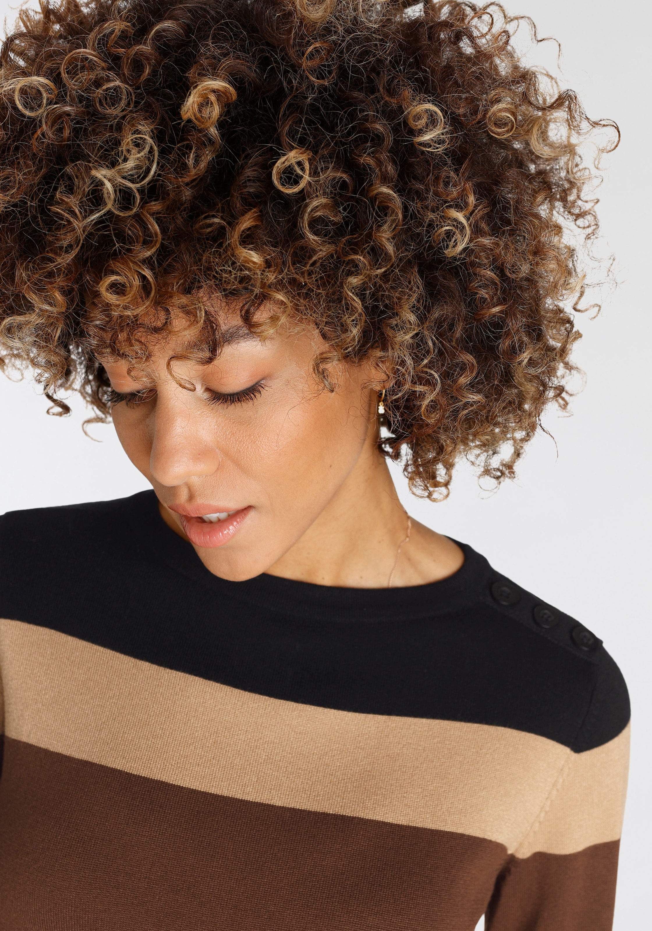 Boysen's 3/4 Arm-Pullover , im modischen Streifen-Design mit Zierknopfleiste
