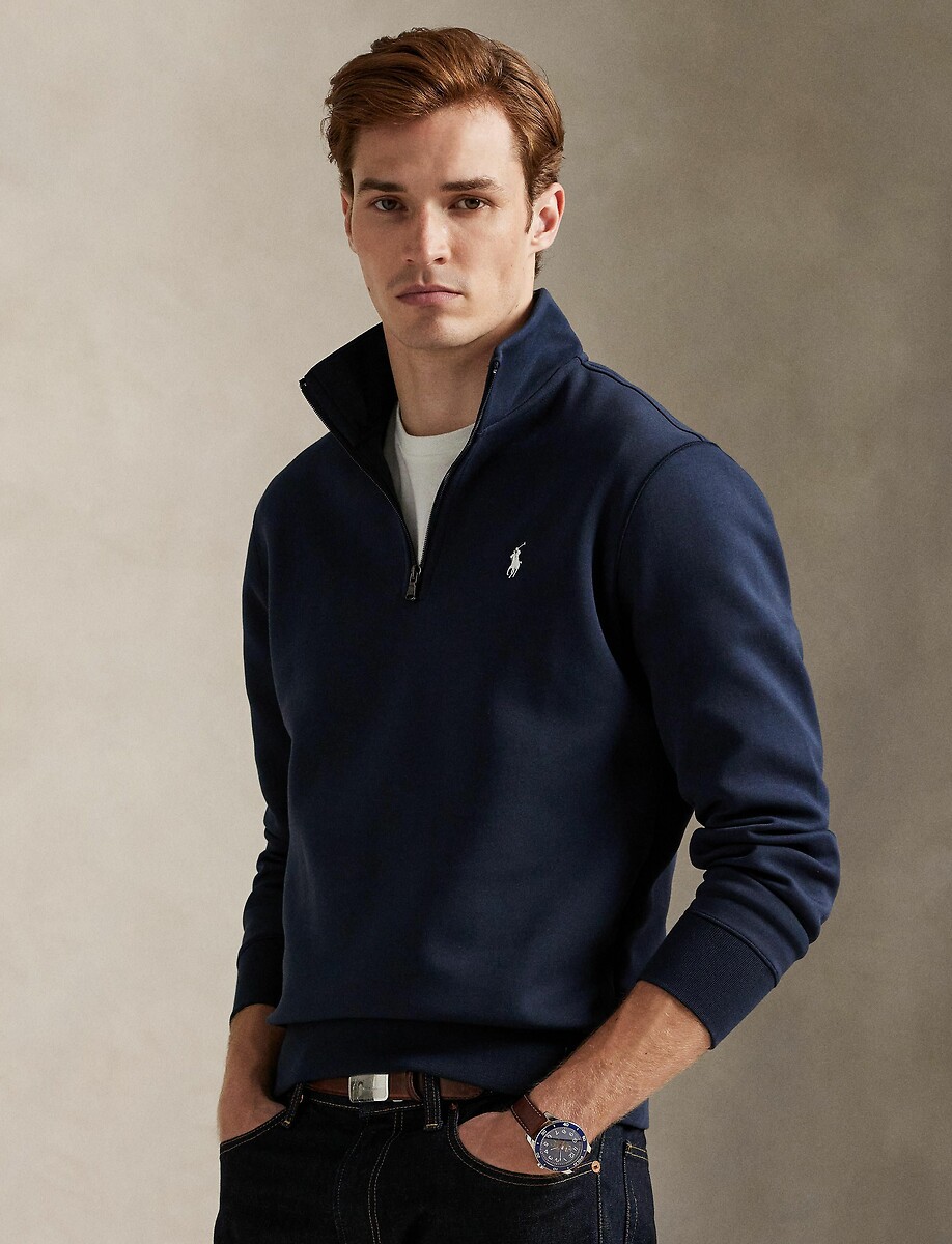 POLO RALPH LAUREN<br>Suéter com meio zíper e tecnologia de malha dupla