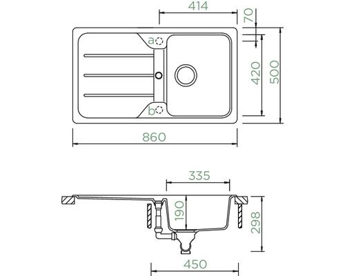 Spoelbak Schock FORMHAUS D-100 A 860 x 500 mm onyx FOMD100AGON