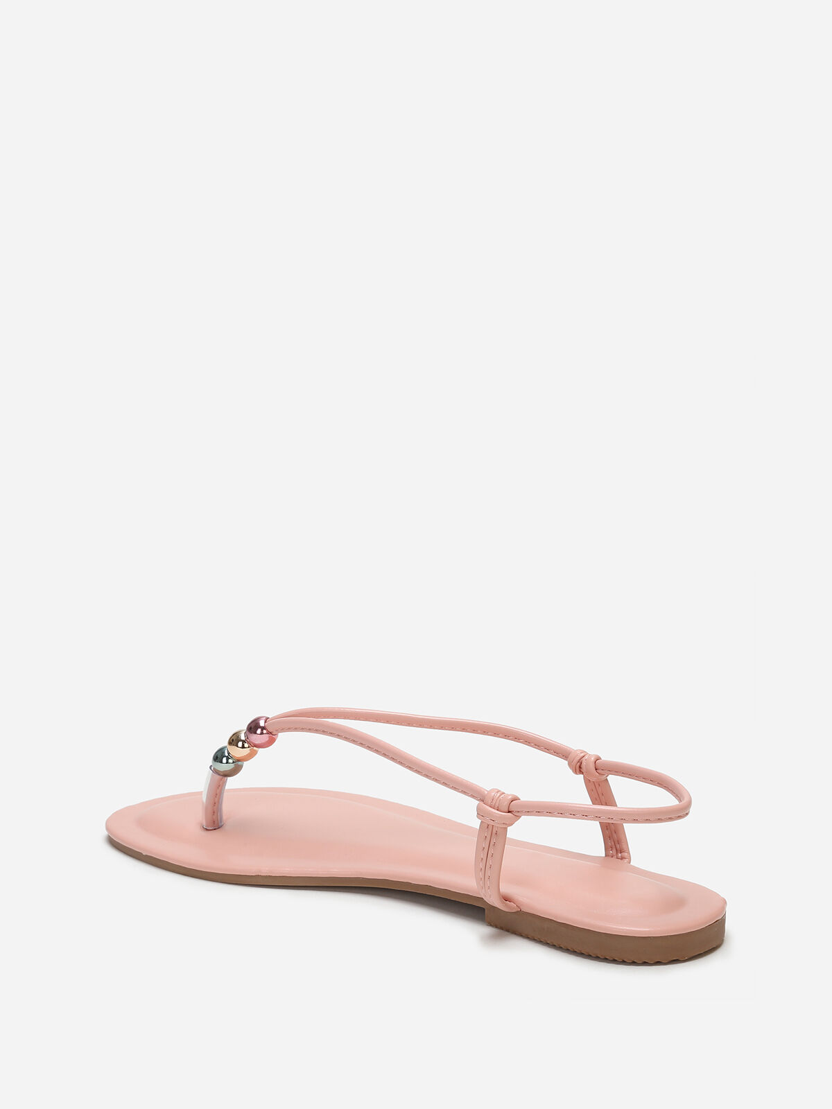 Nu-pieds à fines bride avec perles colorées- Rose