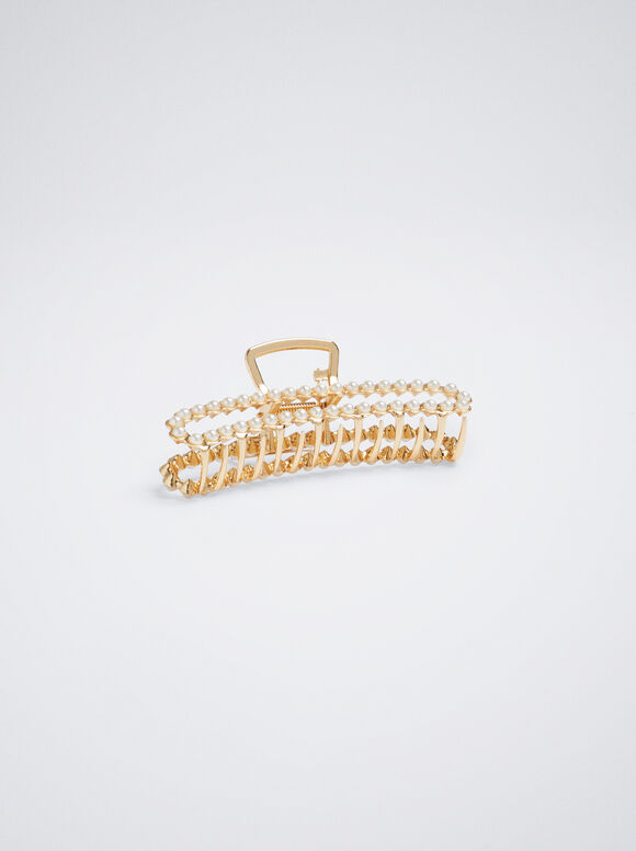 Presilha de cabelo com pérolas - Branca