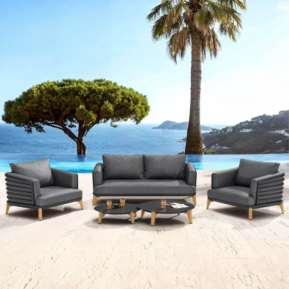 Salon de jardin aluminium 4 places 5 pcs Monte Carlo Gris anthracite