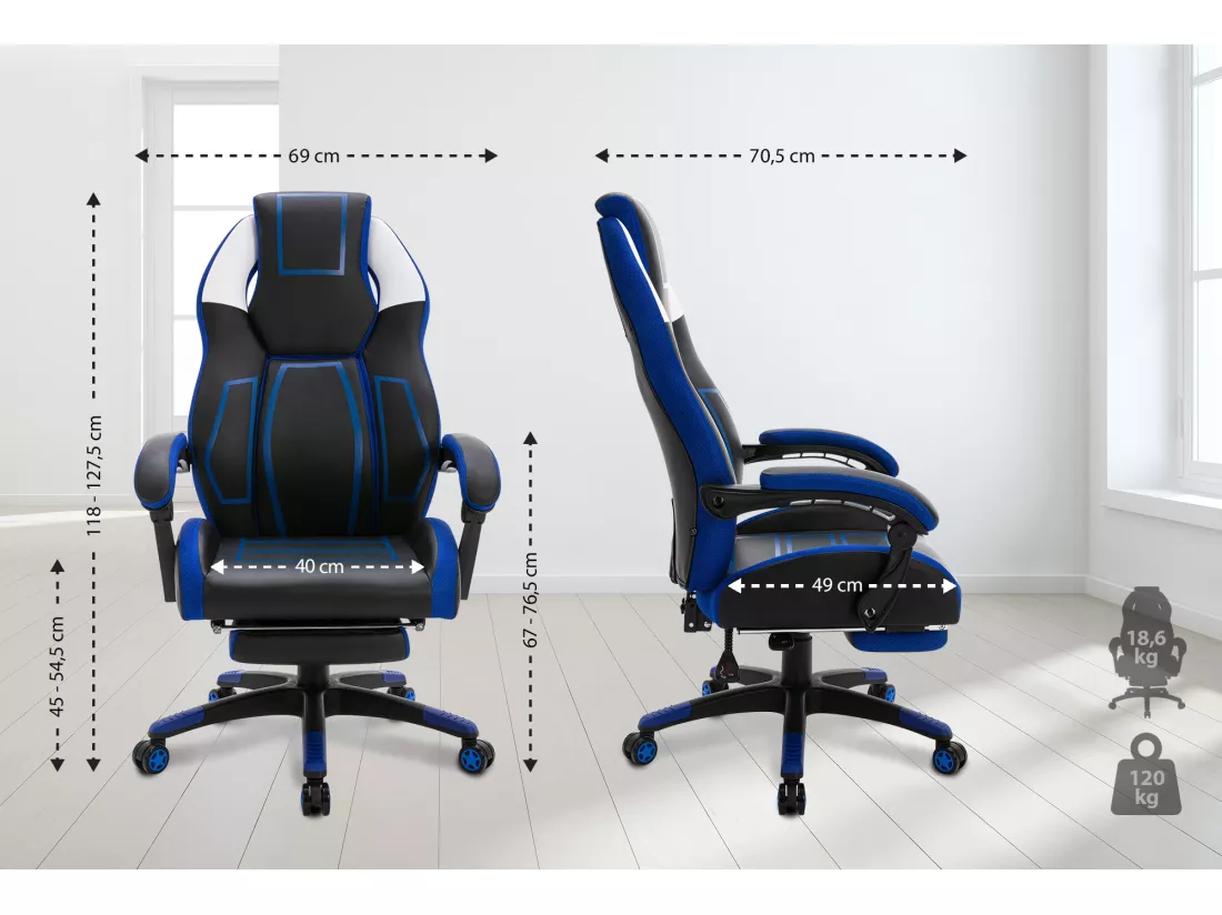 Chaise de bureau - Similicuir & Plastique - Noir / Bleu - Clovis