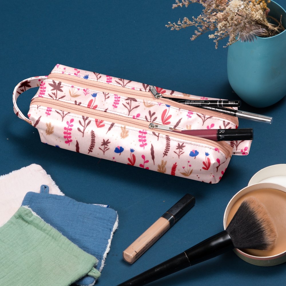 Trousse Double Compartiment Herbier Rose