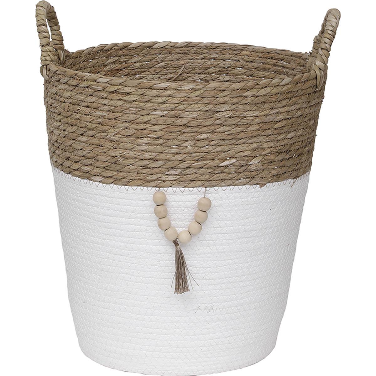 PANIERE RONDE MATIERE VEGETALE D.38X35CM NATUREL BLANC