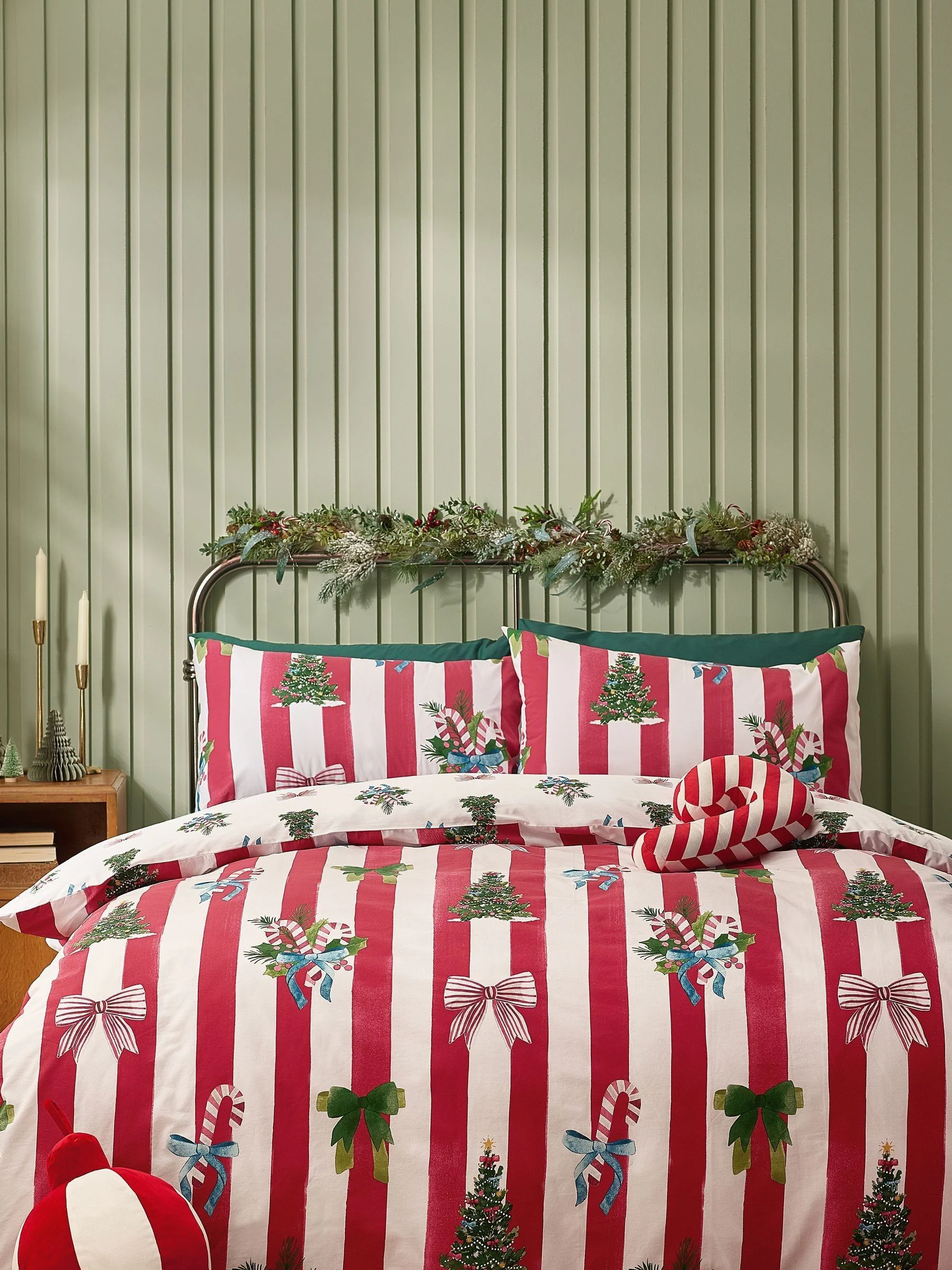 Catherine Lansfield Omkeerbare dekbedovertrekset met kerststrepen