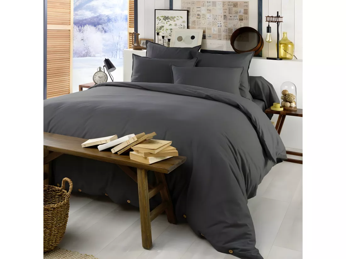 HEDDA - Drap Plat 240x300cm Flanelle de Coton Coloris Orage