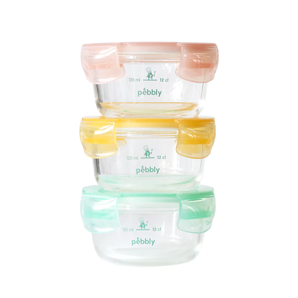 Set de 3 boîtes en verre graduées 240ml pour bébé Pebbly
