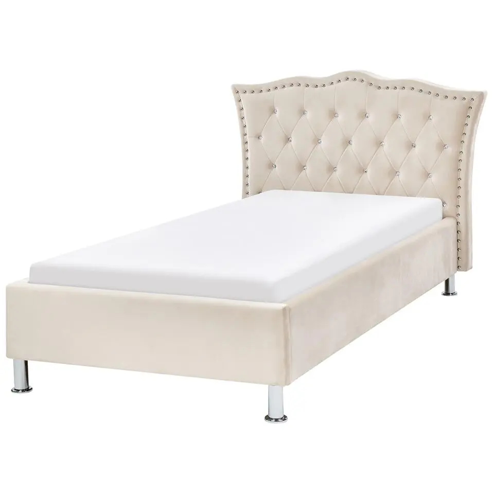 METZ - Eenpersoonsbed - Beige - 90 x 200 cm - Fluweel