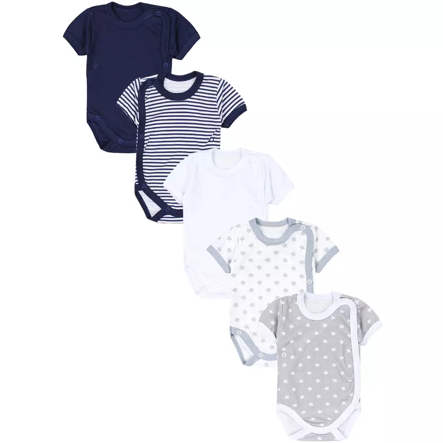 TupTam Baby Jungen Kurzarm Wickelbody 5er Set grau