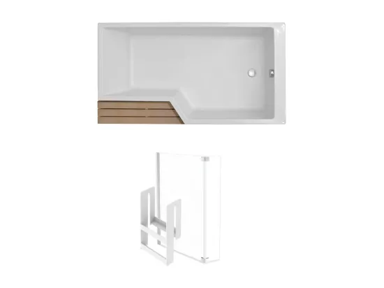 Baignoire bain douche JACOB DELAFON Neo + pare bain + étagère 160 x 90, v. droite