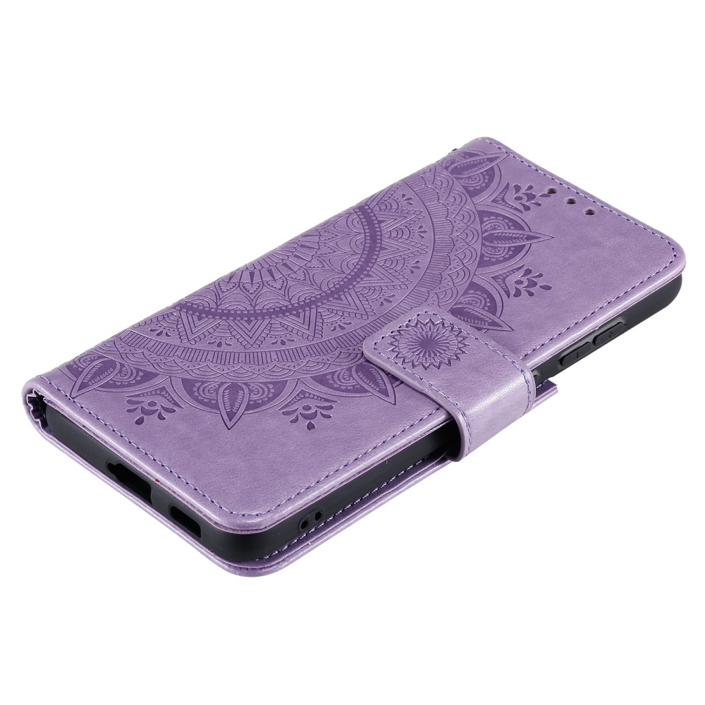 Samsung Galaxy S21 FE 5G Leder Tasche Wallet - Mandala Flowers Imprint - Violett