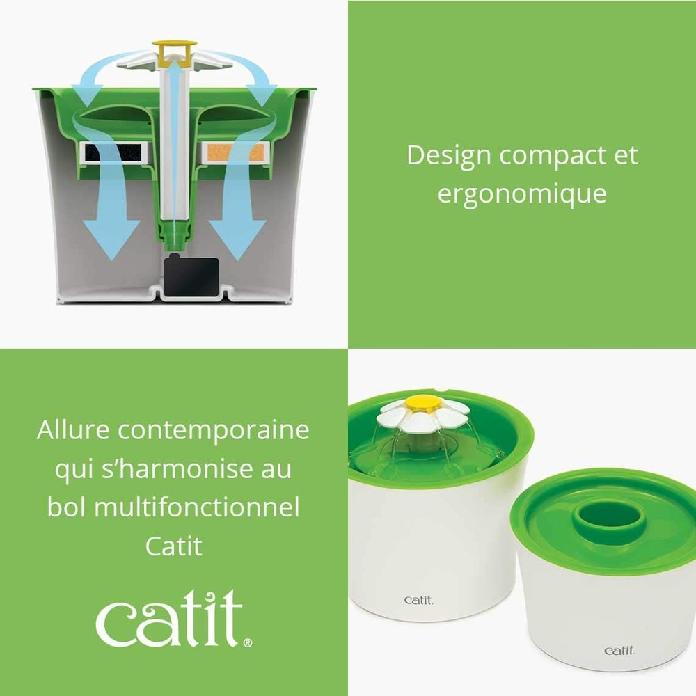 Cat it fontaine à fleurs originale avec fenêtre de niveau d'eau, 3 litres