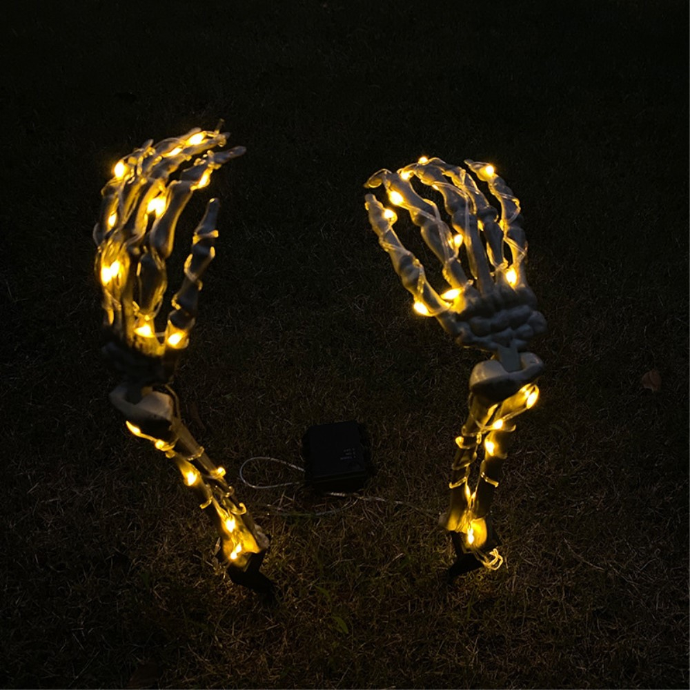 (2er Set) LED Halloween Party Deko Licht Skelett Arme Garten Leuchte (Batteriebetrieben) - Warmweiss