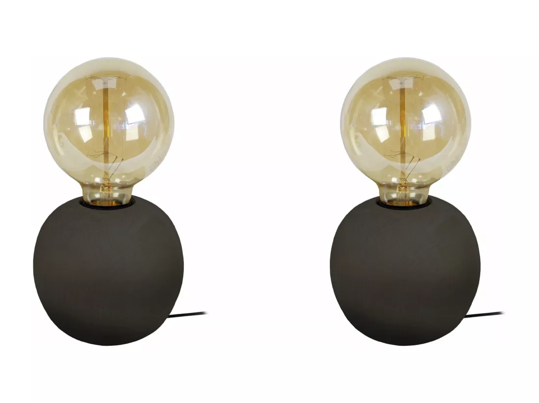 Pair de Lampes de chevet globe bois noir 21 cm.