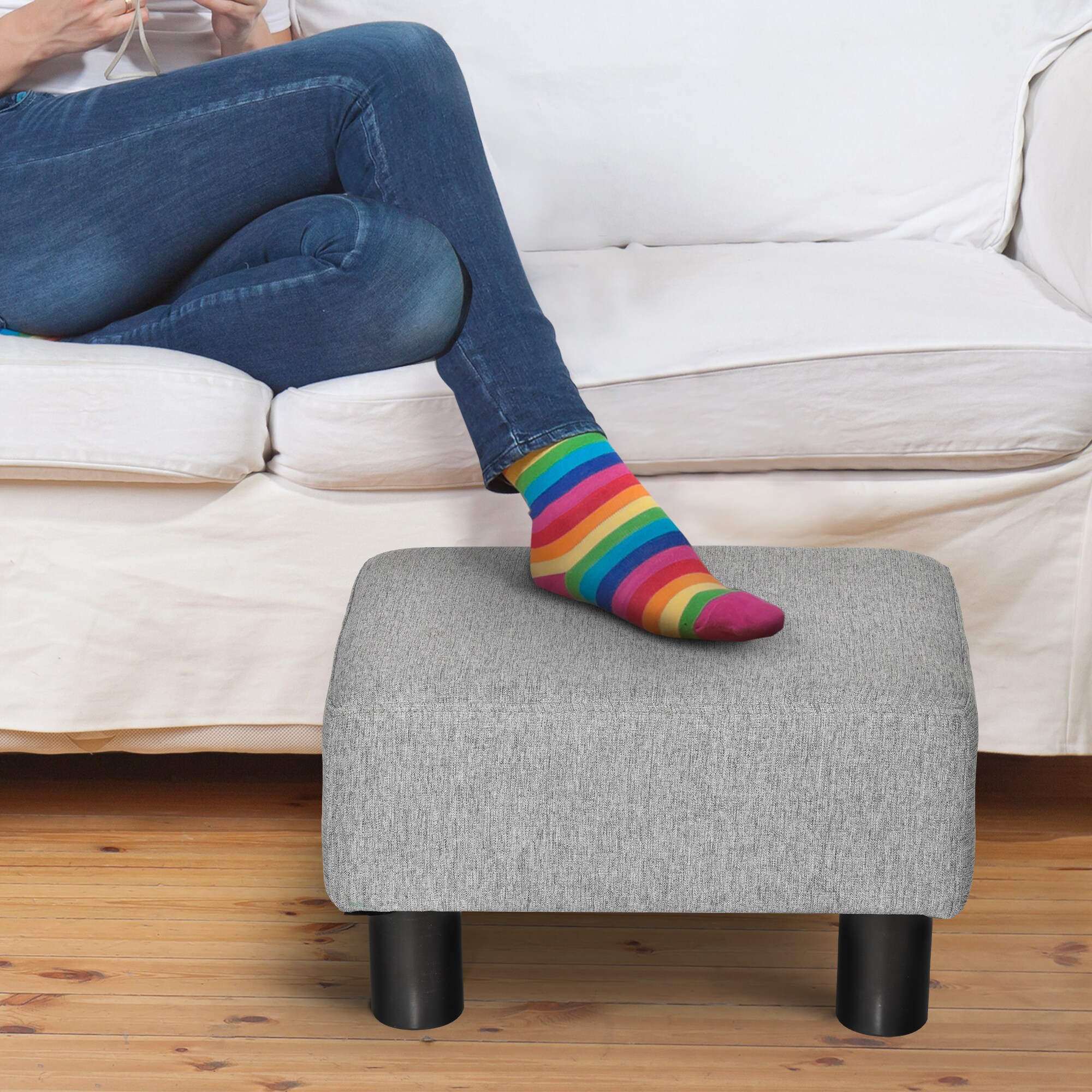HOMCOM Fußhocker vielseitig einsetzbar dunkelblau 40 x30 x 24 cm (BxTxH)