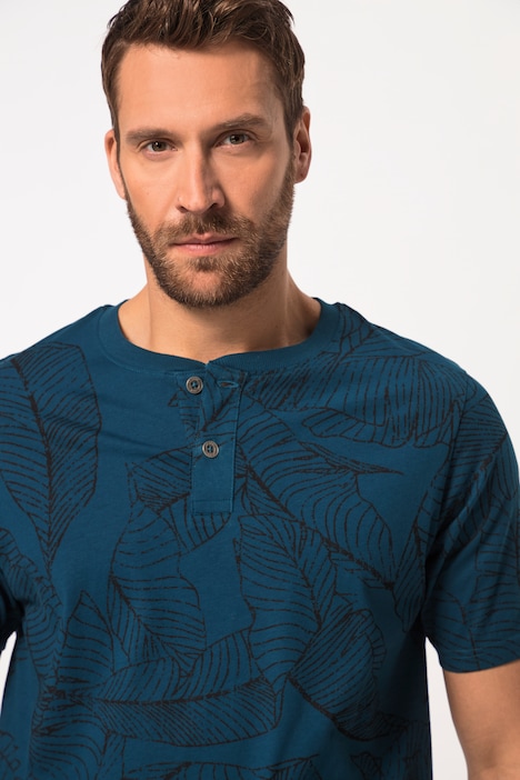 JP1880 Henley, Halbarm, floraler Print, Rundhals mit Knopfleiste, bis 8 XL