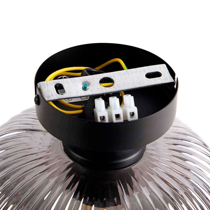 Art deco plafondlamp zwart met smoke glas - Karel