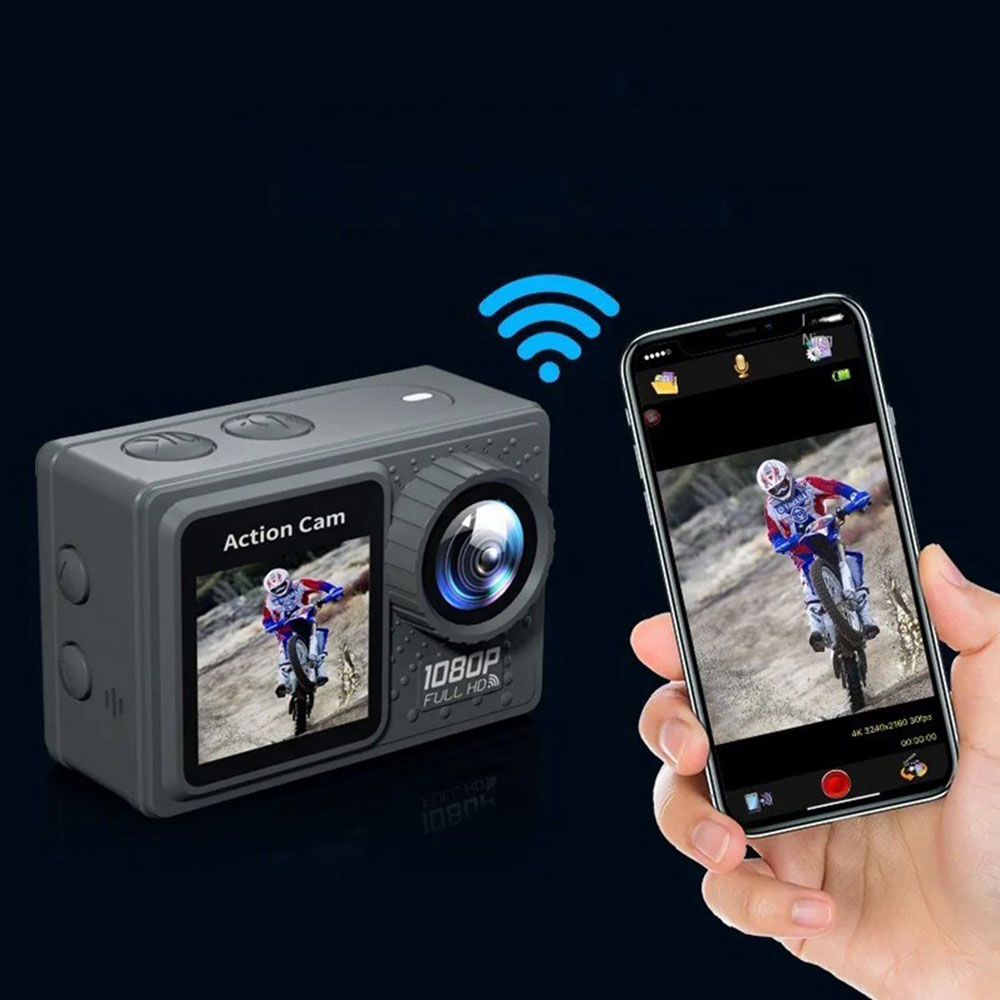 1080p Full HD Action Cam WiFi Kamera mit 120° Weitwinkel Linse und Dual Display (2.0
