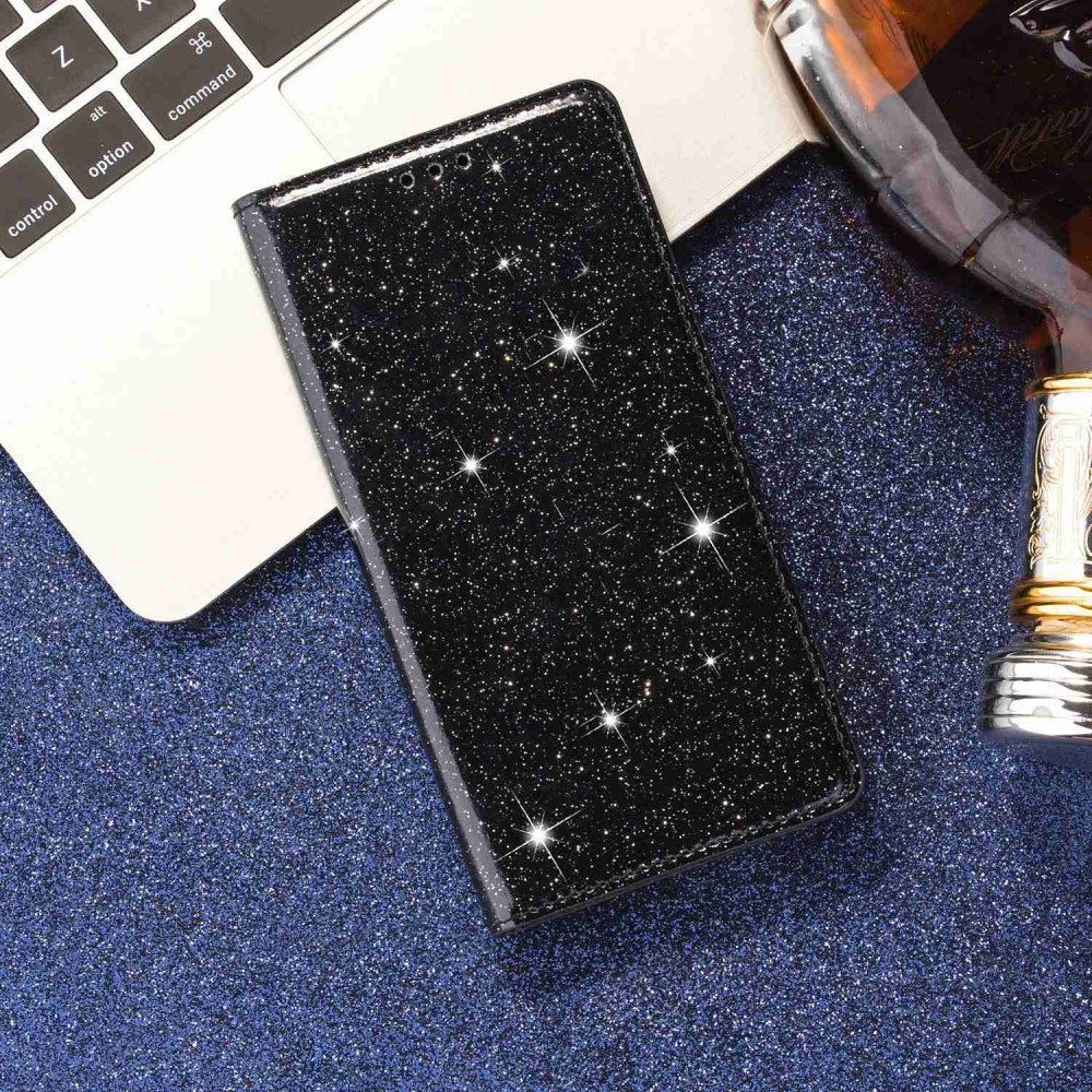Samsung Galaxy S23 5G Flip Wallet Cover Leder Tasche Glitzer Optik - Schwarz