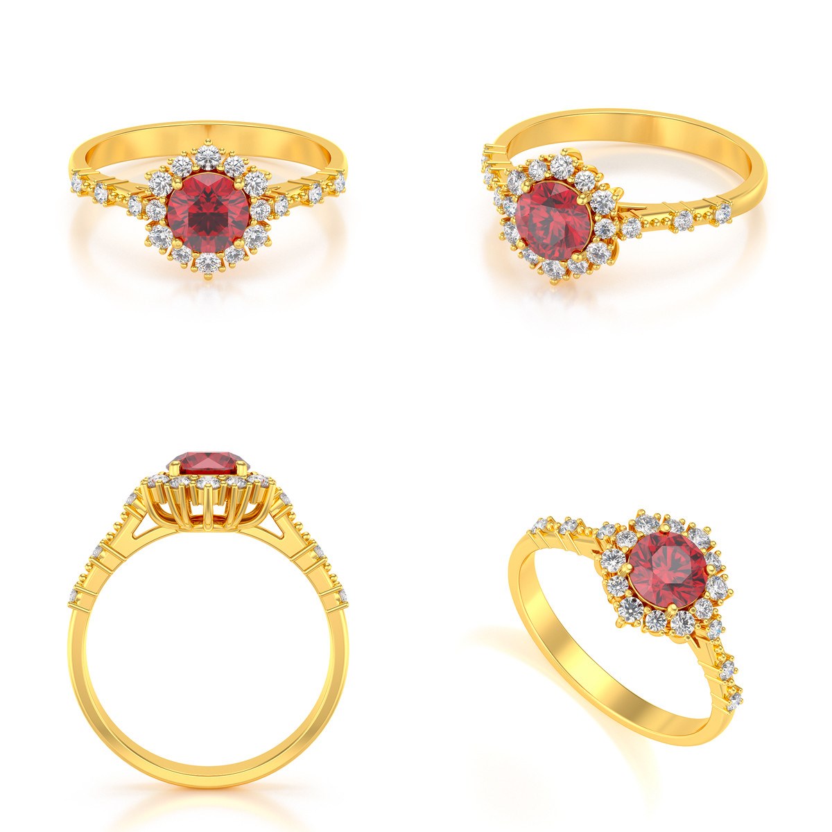Bague ADEN Or 585 Jaune Rubis et diamants 3.25grs