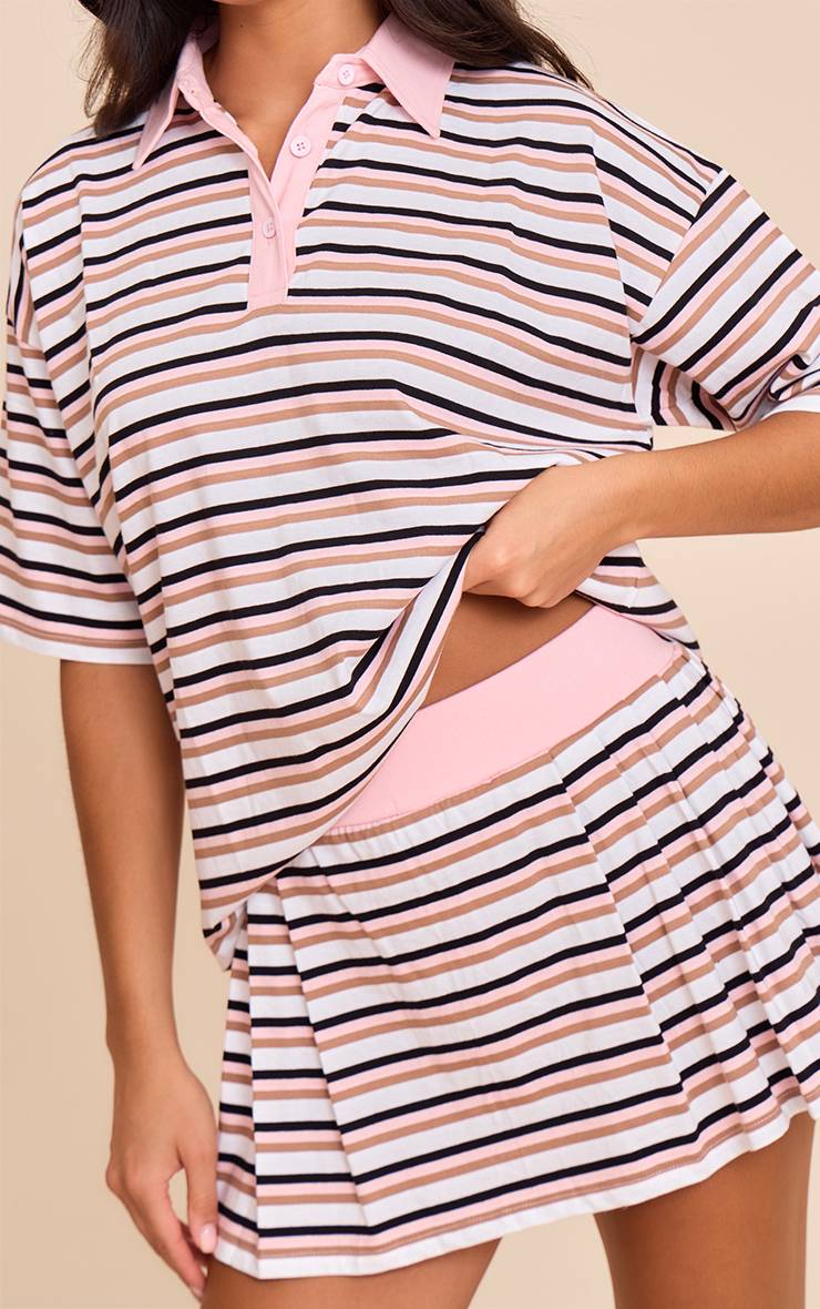 Rose Jupe-short De Tennis Mini Plissée À Rayures Coordonnée
