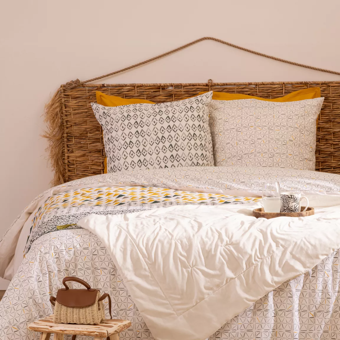 Housse de couette et deux taies coton (240 x 220 cm) Aqua Multicolore