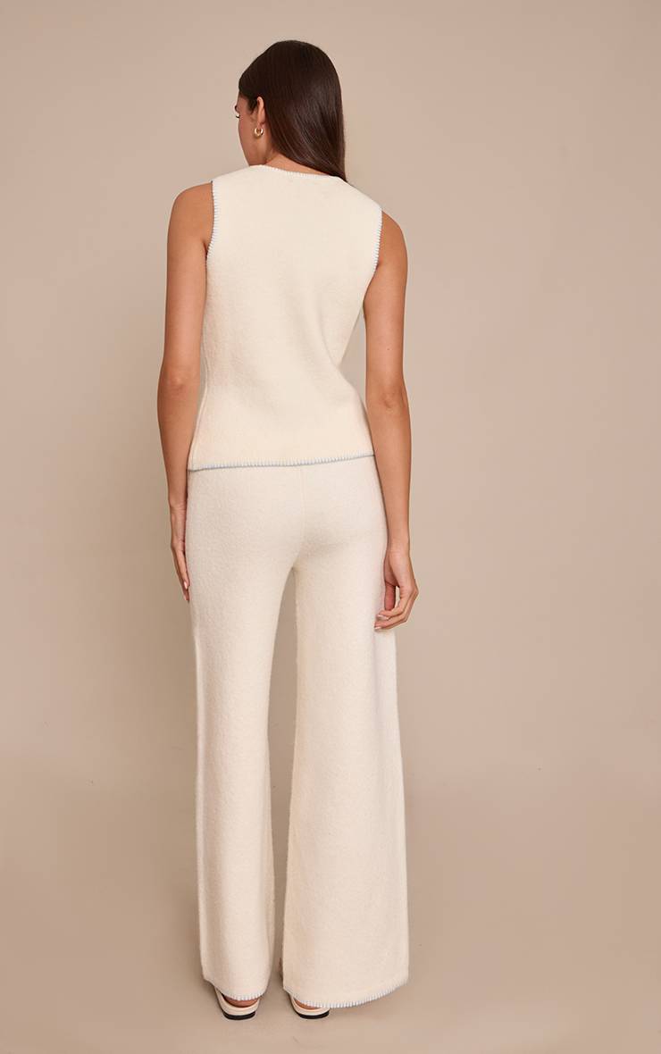 Crème Pantalon Large À Point De Feston