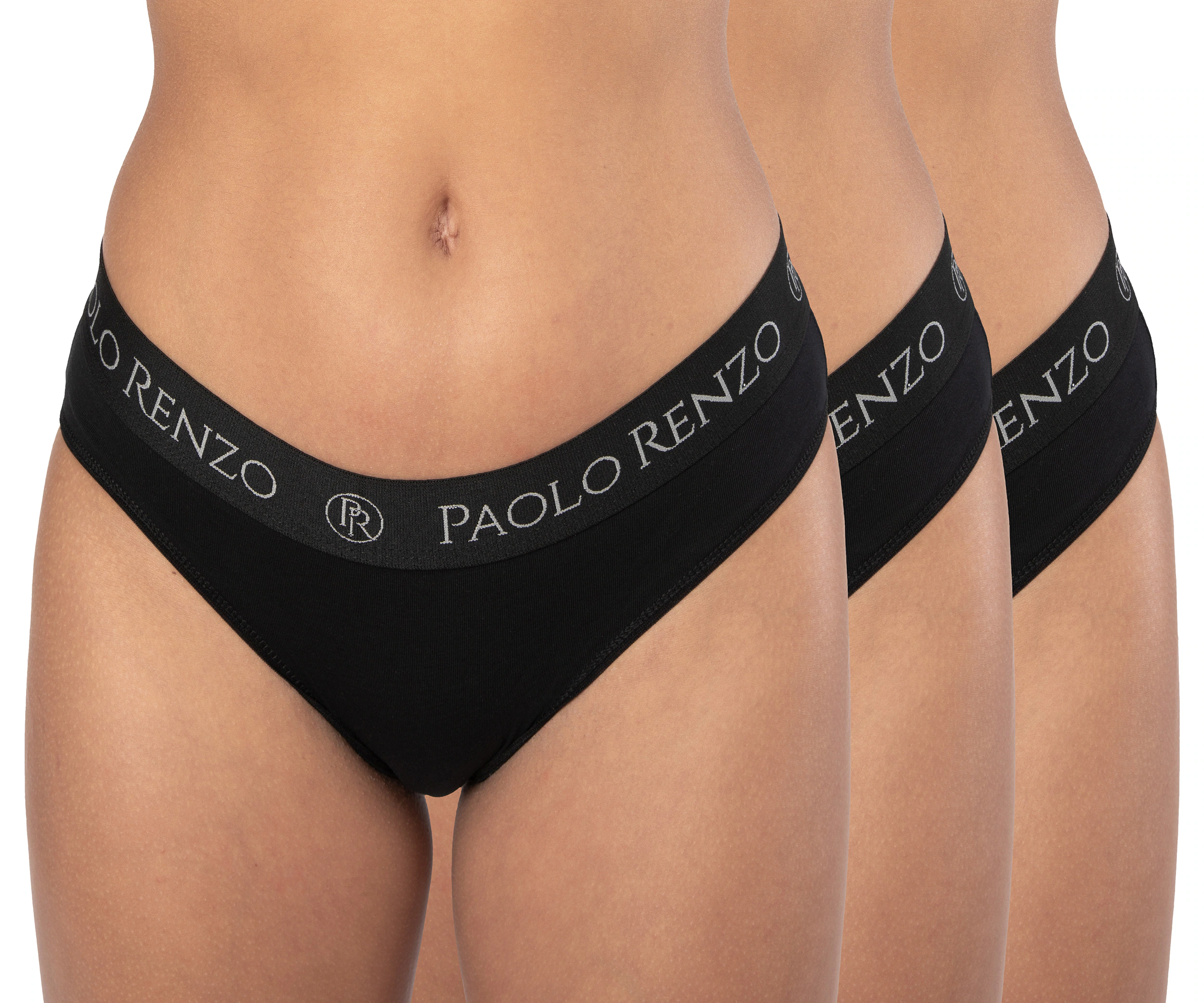 Paolo Renzo® Damen Baumwoll Slip SPORT LINE 3 Paar - Größe S - Schwarz