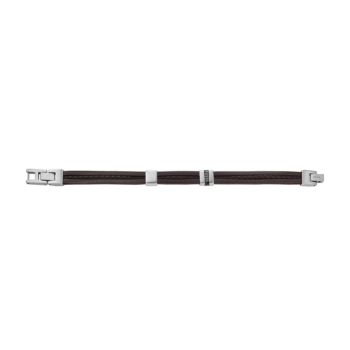 Bracelet FOSSIL acier cuir marron 19,5 cm
