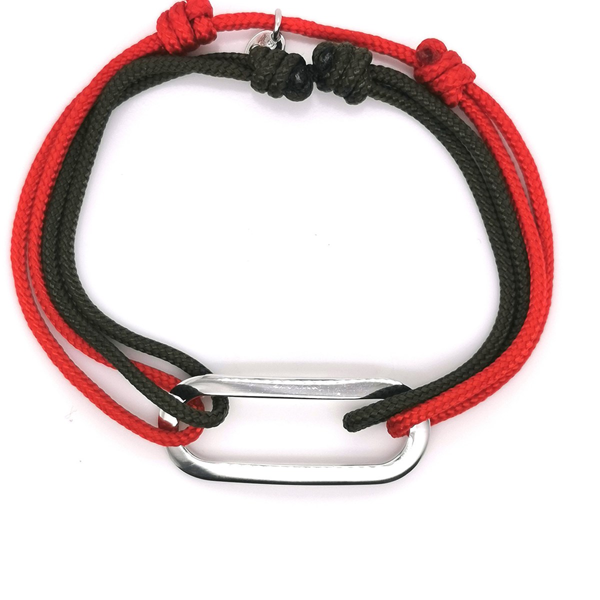 Bracelet homme Olivier Lafond Figaro anneau lissedouble lien kaki et rouge
