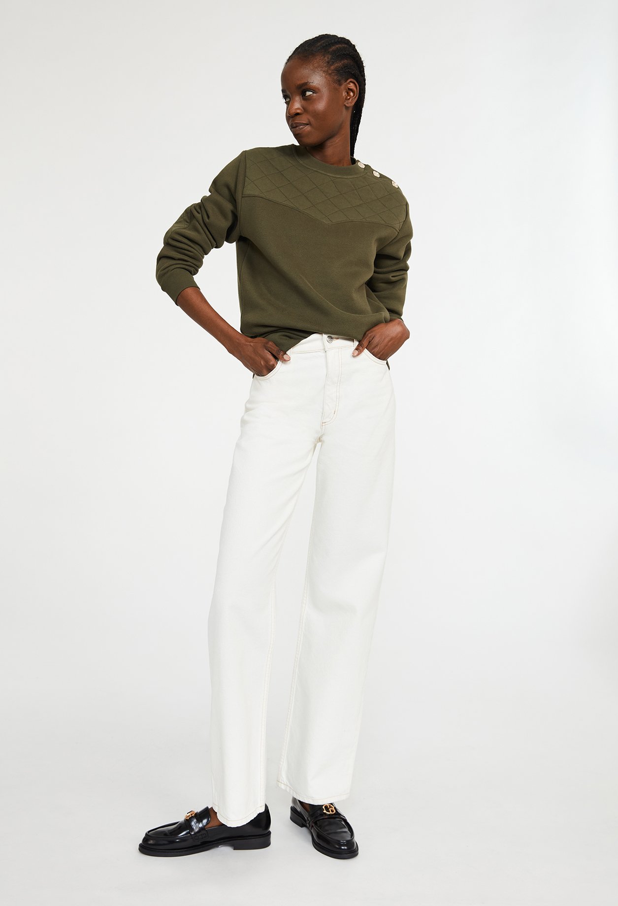 Sweatshirt kaki &agrave; manches longues