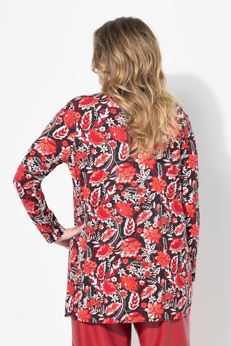 T-Shirt, A-Linie, florales Muster, Langarm