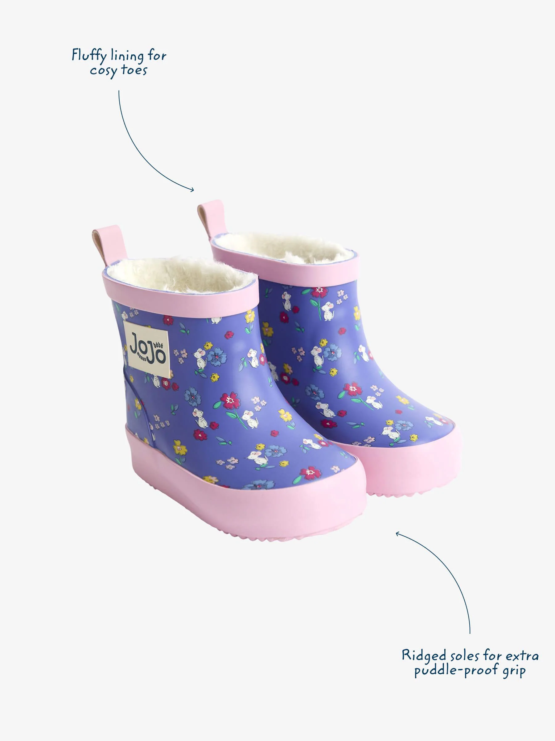 Purple Mouse - JoJo Maman Bébé Print Cosy Short Wellies