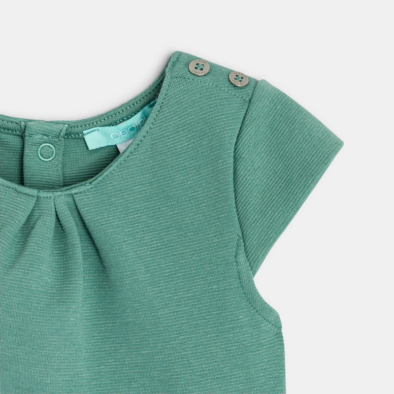 Combinaison courte fantaisie avec ceinture fleurie vert bébé fille