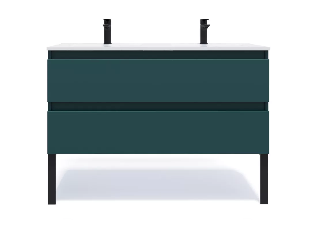 Meuble de salle de bain suspendu double vasque intégrée 120cm 2 tiroirs Bleu - Hudson