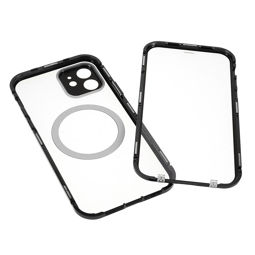 iPhone 12 MagSafe Magnetische Alu Schutzhülle mit Panzer Glas Backcover   Display- / Kameraglasschutz (Magnet-Technologie) - Schwarz