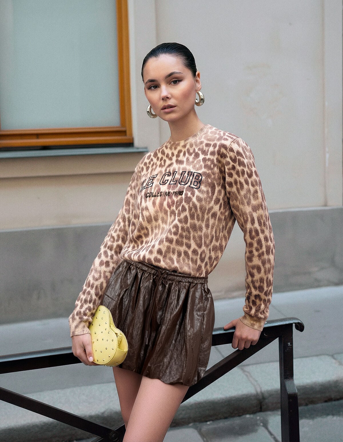 Vegan Leren Balloon Fit Mini Rok Bruin