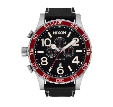 Nixon 51-30 Chrono Leather Silver Black Cranberry